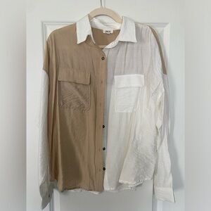 BKE Two-Tone Button Down Shirt - Tan and White